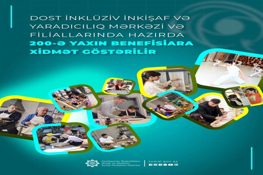DOST İnklüziv İnkişaf və Yaradıcılıq Mərkəzi və filiallarında hazırda 200-ə yaxın benefisiara xidmət göstərilir