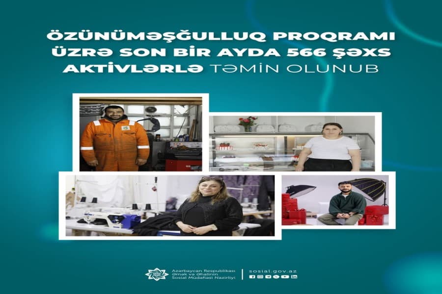 Özünüməşğulluq proqramı üzrə son bir ayda 566 şəxs aktivlərlə təmin olunub