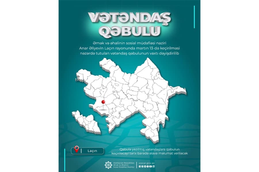 Nazir Anar Əliyevin Laçında keçirəcəyi vətəndaş qəbulunun vaxtı dəyişdirilib
