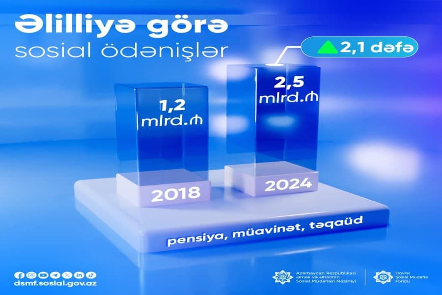 2018-2024-cü illərdə əlilliyə görə sosial ödənişlərə ayrılan illik vəsait 2 dəfədən çox artıb