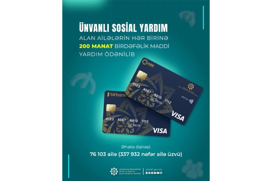 Ünvanlı sosial yardım alan ailələrə birdəfəlik maddi yardım ödənilib