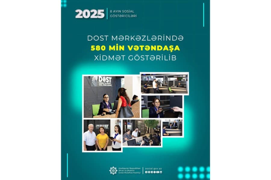 Yanvar-avqust aylarında DOST mərkəzlərində 580 min vətəndaşa xidmət göstərilib