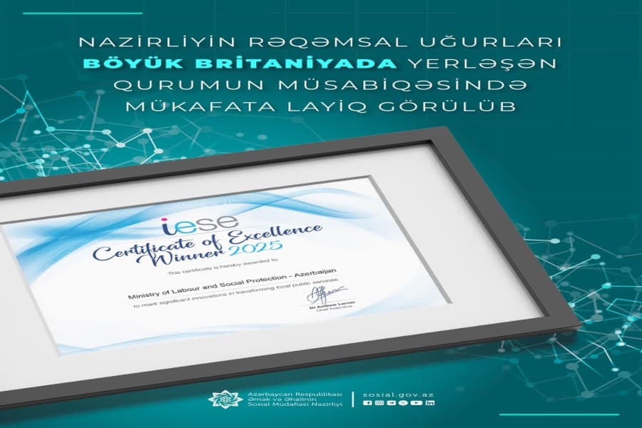 Nazirliyin rəqəmsal uğurları Böyük Britaniyada yerləşən qurumun müsabiqəsində mükafata layiq görülüb