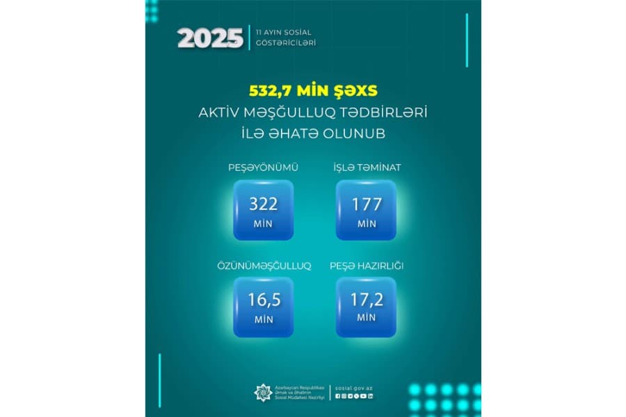 Yanvar-noyabr aylarında 532,7 min şəxs aktiv məşğulluq tədbirləri ilə əhatə olunub