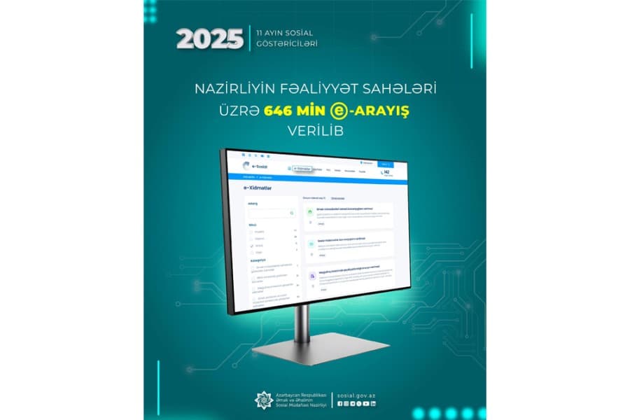 Yanvar-noyabr aylarında Nazirliyin fəaliyyət sahələri üzrə 646 min e-arayış verilib