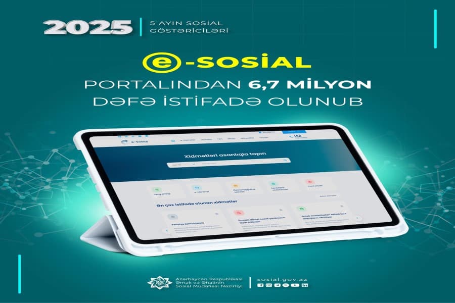 Yanvar-may aylarında “e-sosial” internet portalından 6,7 milyon dəfə istifadə olunub