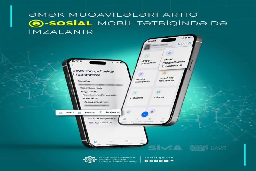 Əmək müqavilələrini artıq “e-sosial” portalının mobil tətbiqi vasitəsilə də imzalamaq mümkündür