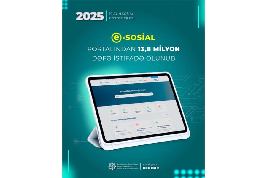 Yanvar-oktyabr aylarında “e-sosial” internet portalından 13,8 milyon dəfə istifadə olunub