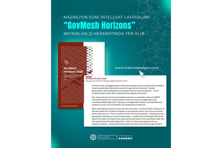 Nazirliyin süni intellekt layihələri “GovMesh Horizons” beynəlxalq hesabatında yer alıb