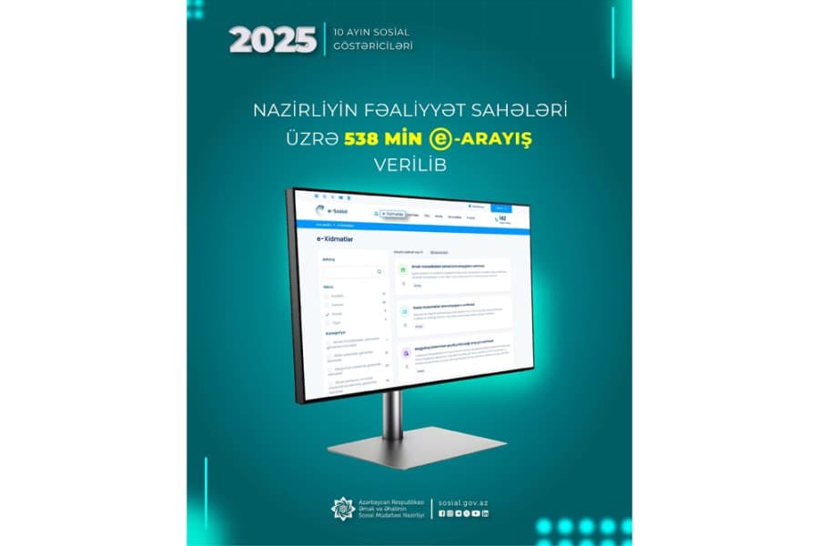 Yanvar-oktyabr aylarında Nazirliyin fəaliyyət sahələri üzrə 538 min e-arayış verilib