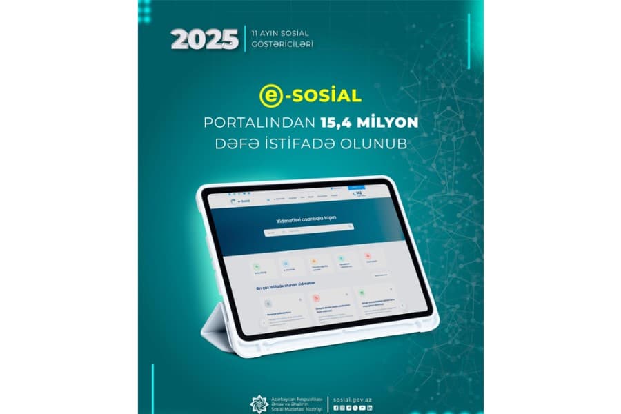 Yanvar-noyabr aylarında “e-sosial” internet portalından 15,4 milyon dəfə istifadə olunub