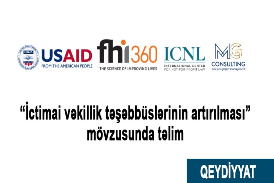 “İctimai vəkillik təşəbbüslərinin artırılması” mövzusunda təlim keçiriləcək