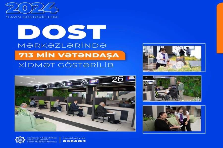 Yanvar-sentyabr aylarında DOST mərkəzlərində 713 min vətəndaşa xidmət göstərilib