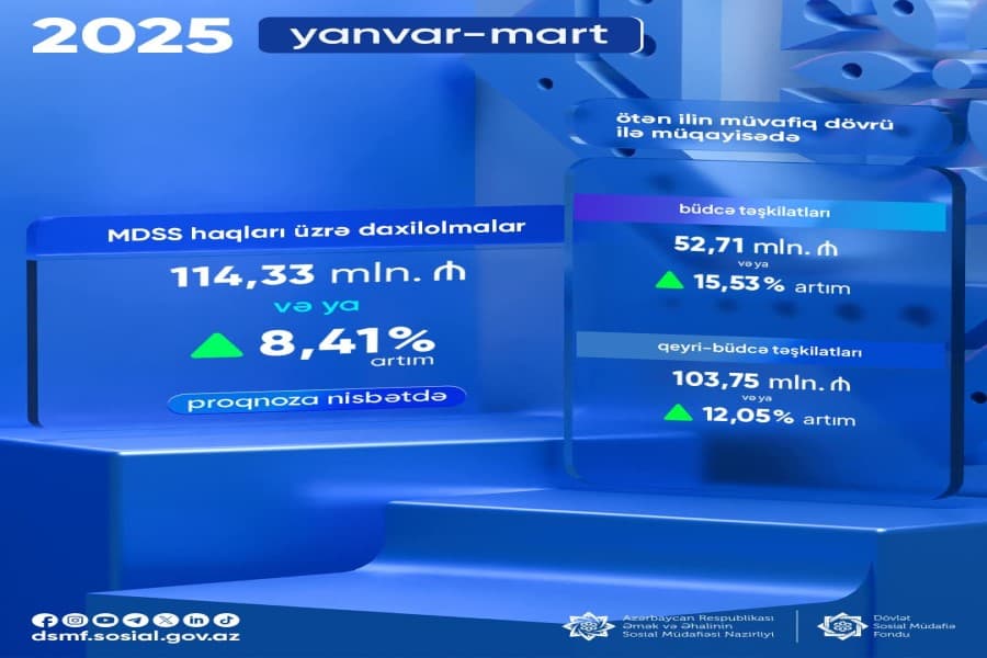MDSS üzrə daxilolmalar 8,41% artıb