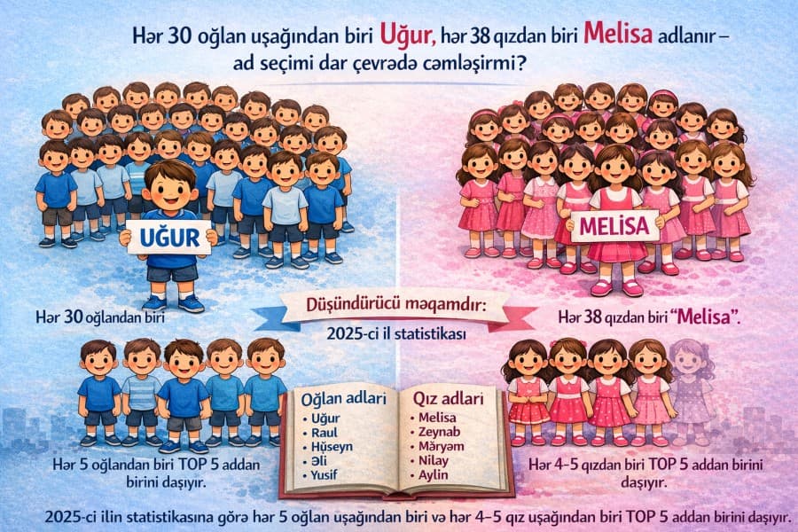 Hər doğulan 30 oğlan uşağından biri Uğur, hər 38 qızdan biri Melisa adlanır – Ad seçimi dar çevrədə cəmləşirmi?