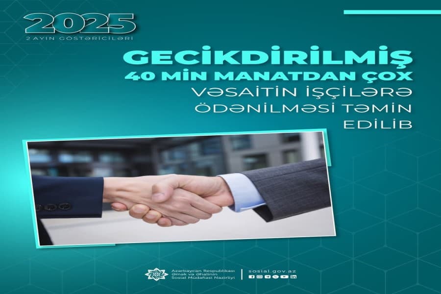 Gecikdirilmiş 40 min manatdan çox vəsaitin işçilərə ödənilməsi təmin edilib