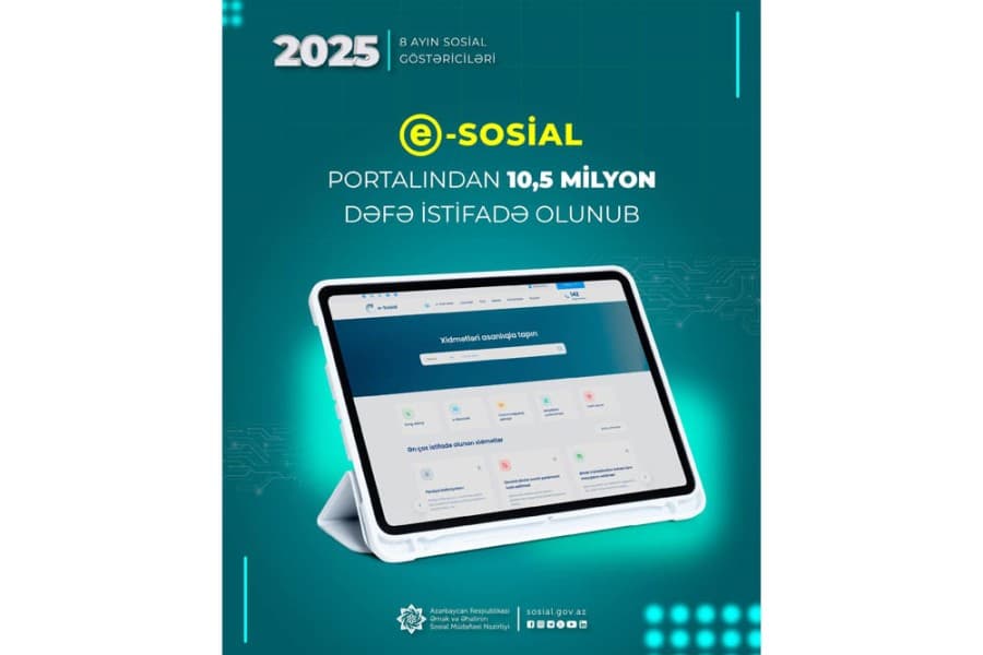 Yanvar-avqust aylarında “e-sosial” internet portalından 10,5 milyon dəfə istifadə olunub