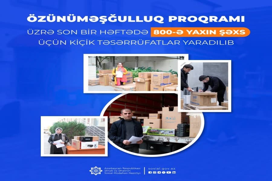 Özünüməşğulluq proqramı üzrə son bir həftədə 800-ə yaxın şəxs üçün kiçik təsərrüfatlar yaradılıb