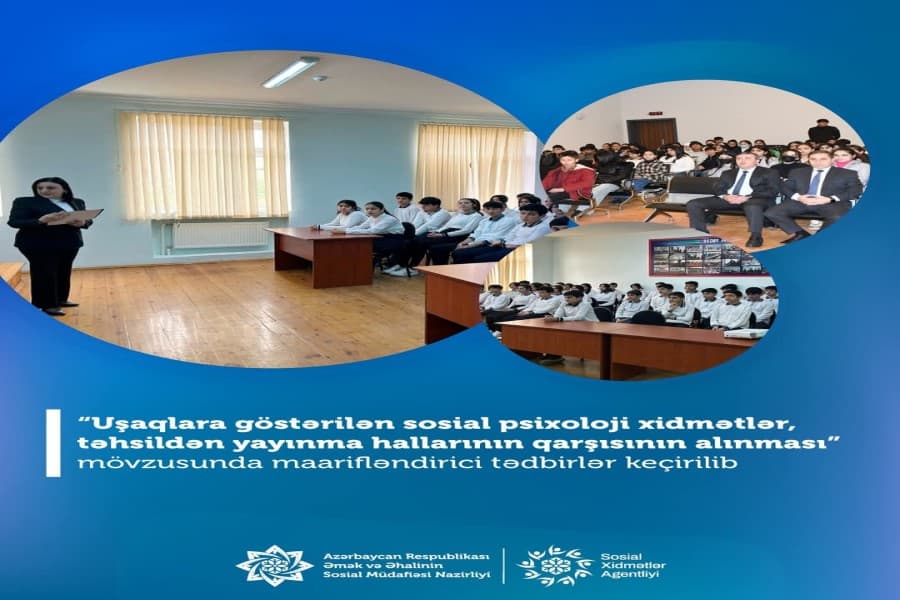 “Uşaqlara göstərilən sosial psixoloji xidmətlər, təhsildən yayınma hallarının qarşısının alınması” mövzusunda maarifləndirici tədbirlər keçirilib