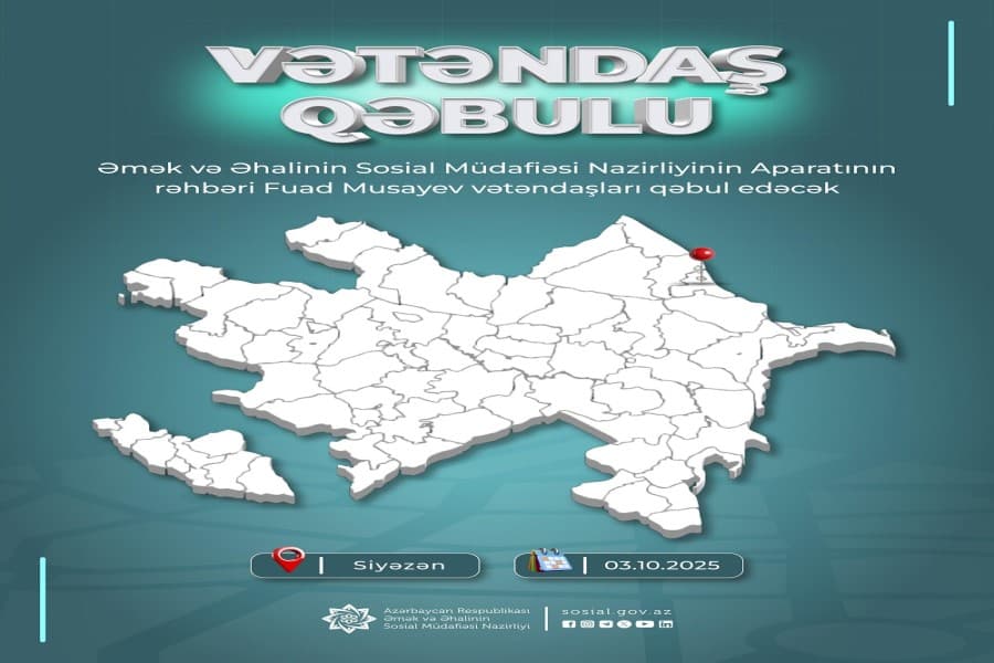 Nazirliyin Aparatının rəhbəri Fuad Musayev Siyəzən və Şabran rayonlarının sakinlərini qəbul edəcək
