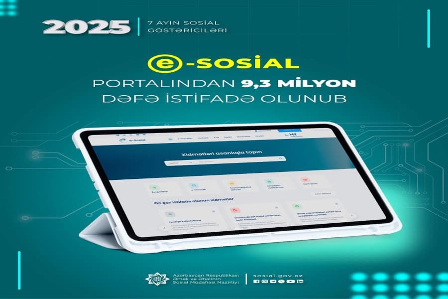 Yanvar-iyul aylarında “e-sosial” internet portalından 9,3 milyon dəfə istifadə olunub