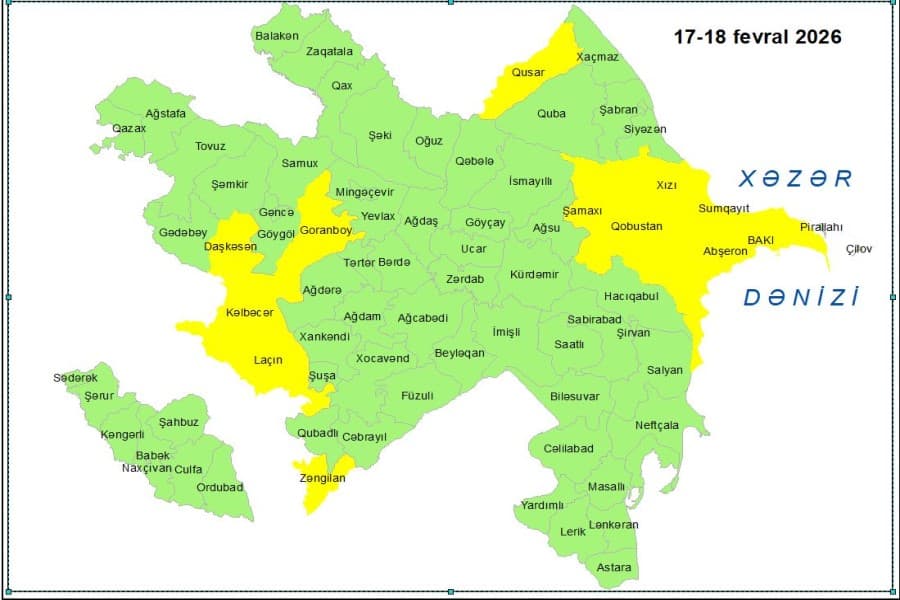 Küləkli hava şəraiti ilə bağlı sarı xəbərdarlıq verilib