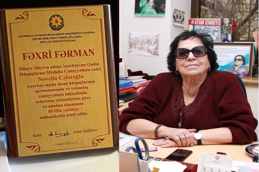 Azay Quliyev Novella Cəfəroğlunu Şuranın Fəxri Fərmanı ilə təltif edib