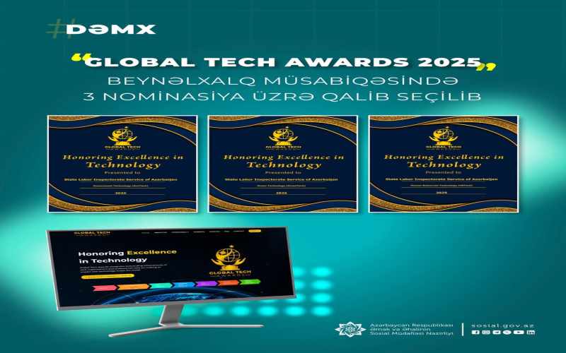 DƏMX “Global Tech Awards 2025” beynəlxalq müsabiqəsində 3 nominasiya üzrə qalib seçilib
