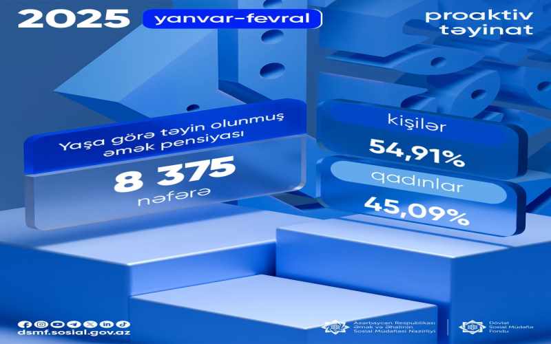 Yanvar-fevral aylarında 8 375 nəfərə proaktiv qaydada yaşa görə pensiya təyin olunub