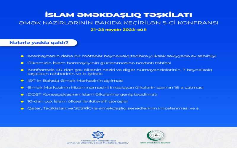 İslam Əməkdaşlıq Təşkilatına üzv dövlətlərin əmək nazirlərinin Bakıda keçirilən 5-ci konfransı nələrlə yadda qaldı?