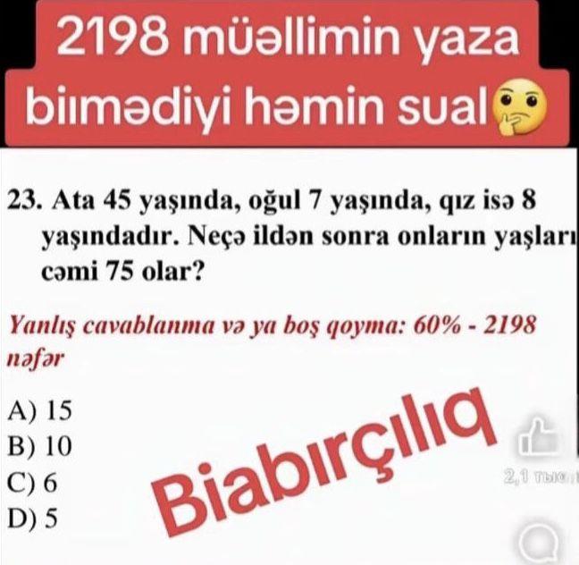 198 müəllim bu sadə suala CAVAB VERƏ BİLMƏDİ - FOTO