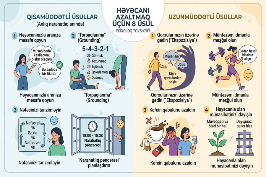 Həyəcanı (təşvişi) azaltmaq üçün psixoloq tərəfindən tövsiyə olunan 8 elmi üsul