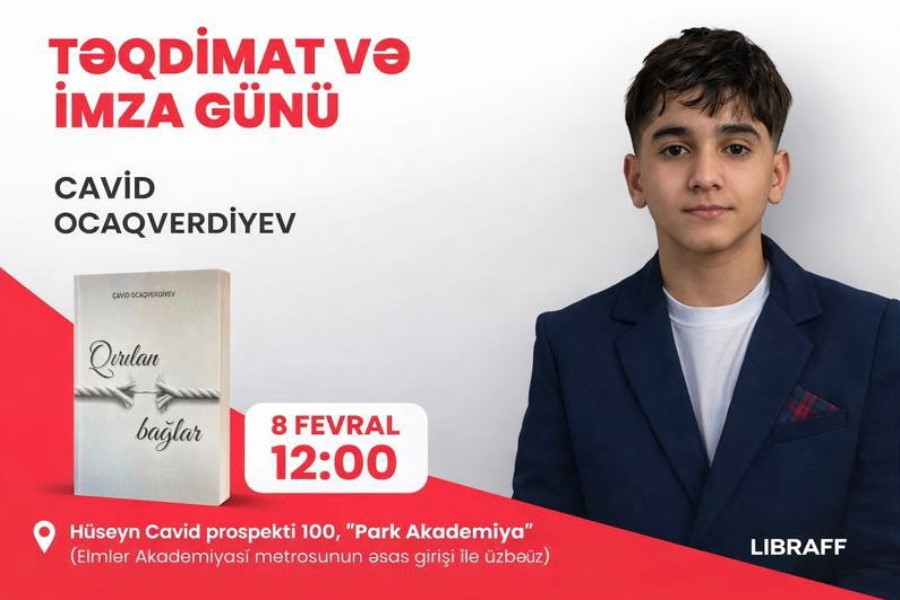 Gənc yazar Cavid Ocaqverdiyevin “Qırılan bağlar” kitabının təqdimatı keçiriləcək
