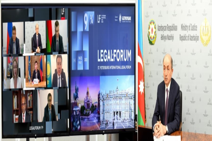 Ədliyyə naziri Peterburq Beynəlxalq Hüquq Forumunda çıxış edib