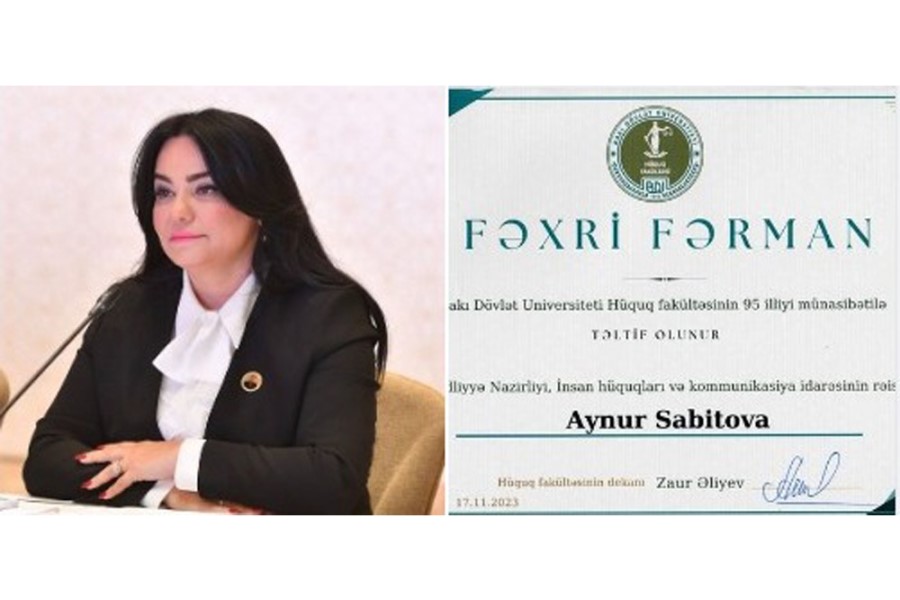 Aynur Sabitova Hüquq fakültəsinin 95 illiyi münasibətilə Fəxri Fərmanla təltif olunub - FOTOLAR