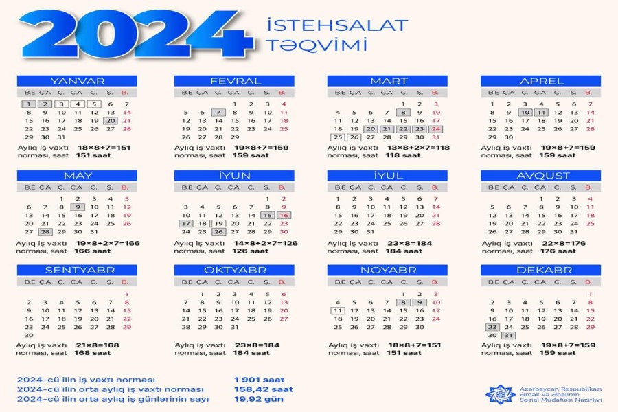 2024-cü il üçün iş vaxtı norması və istehsalat təqvimi təsdiq edilib