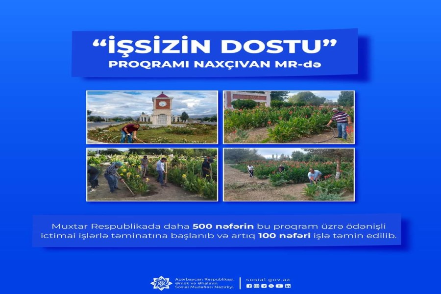 Naxçıvan Muxtar Respublikasında daha 500 nəfərin “İşsizin dostu” proqramına cəlb edilməsinə başlanıb