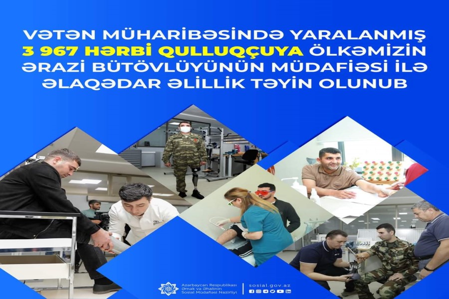 Vətən müharibəsində yaralanmış 4000-dək hərbçiyə ölkəmizin ərazi bütövlüyünün müdafiəsi ilə əlaqədar əlillik təyin edilib