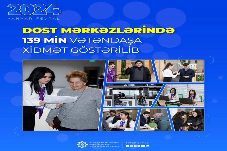 Yanvar-fevral aylarında DOST mərkəzlərində 139 min vətəndaşa xidmət göstərilib