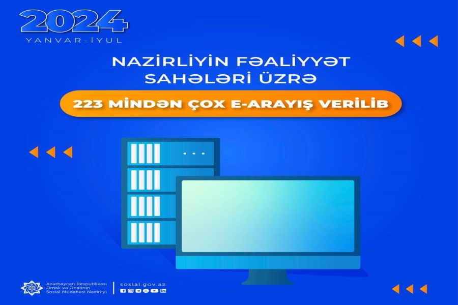 Yanvar-iyul aylarında Nazirliyin fəaliyyət sahələri üzrə 223 mindən çox e-arayış verilib