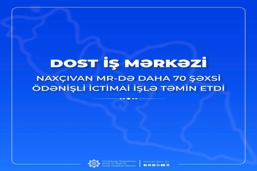 DOST İş Mərkəzi Naxçıvan MR-də daha 70 şəxsi ödənişli ictimai işlə təmin etdi