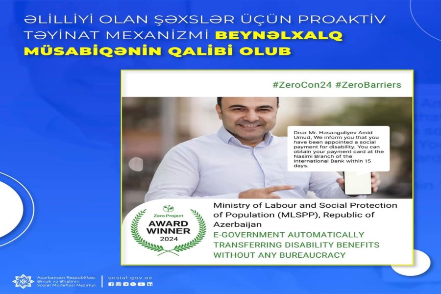 Əlilliyi olan şəxslər üçün proaktiv təyinat mexanizmi beynəlxalq müsabiqənin qalibi olub