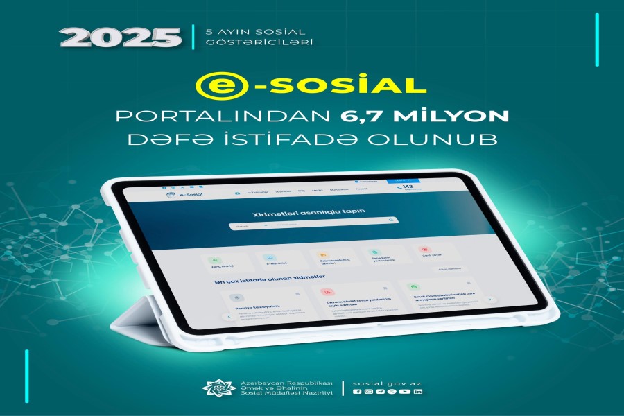 Yanvar-may aylarında “e-sosial” internet portalından 6,7 milyon dəfə istifadə olunub