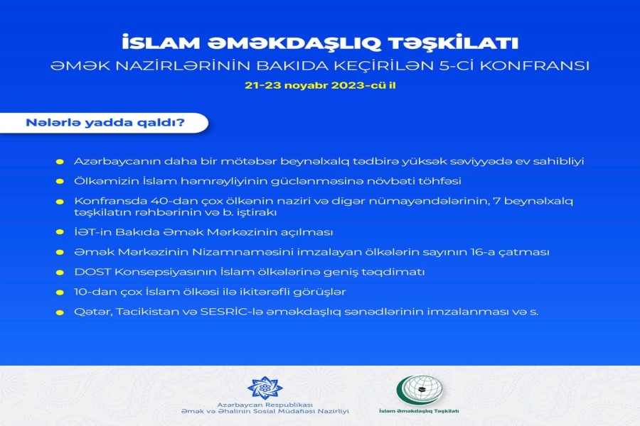 İslam Əməkdaşlıq Təşkilatına üzv dövlətlərin əmək nazirlərinin Bakıda keçirilən 5-ci konfransı nələrlə yadda qaldı?