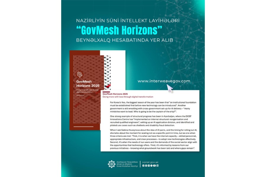 Nazirliyin süni intellekt layihələri “GovMesh Horizons” beynəlxalq hesabatında yer alıb