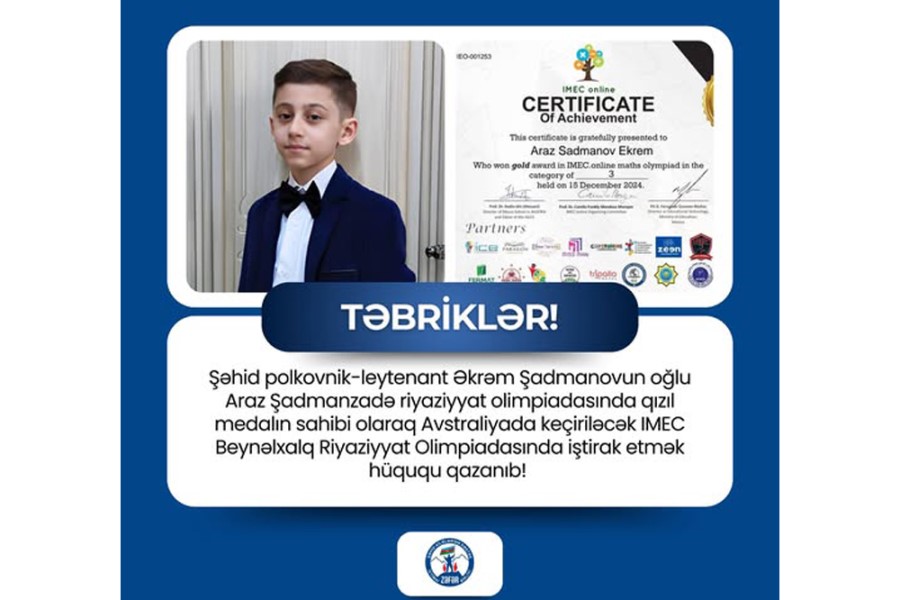 Şəhid övladı Beynəlxalq Olimpiadada qızıl medal qazandı