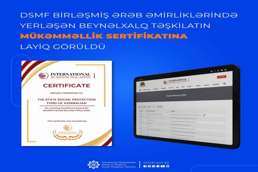 DSMF Birləşmiş Ərəb Əmirliklərində yerləşən beynəlxalq təşkilatın Mükəmməllik Sertifikatına layiq görüldü