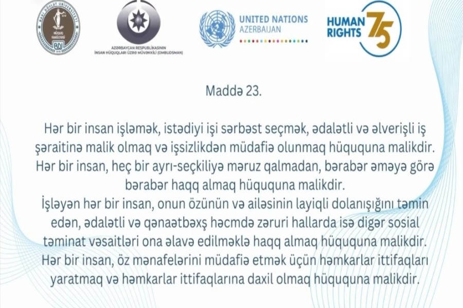 Hər bir insan işləmək, istədiyi işi sərbəst seçmək, işsizlikdən müdafiə olunmaq hüququna malikdir - VİDEO