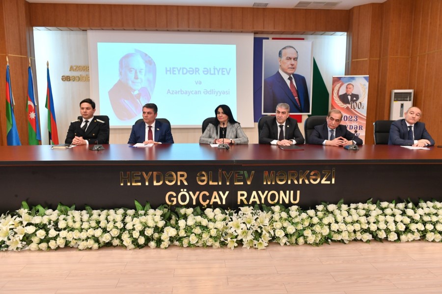Ədliyyə Nazirliyi Göyçay şəhərində “Heydər Əliyev və Azərbaycan ədliyyəsi” mövzusunda konfrans keçirib - FOTO