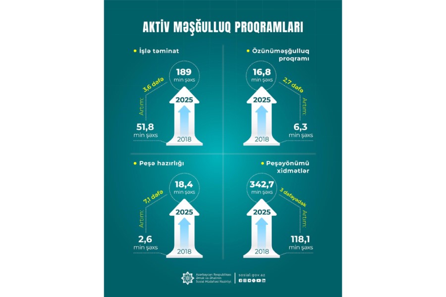 2018-2025-ci illərdə Nazirlik tərəfindən işlə təmin edilənlərin illik sayı 3,6 dəfə artıb